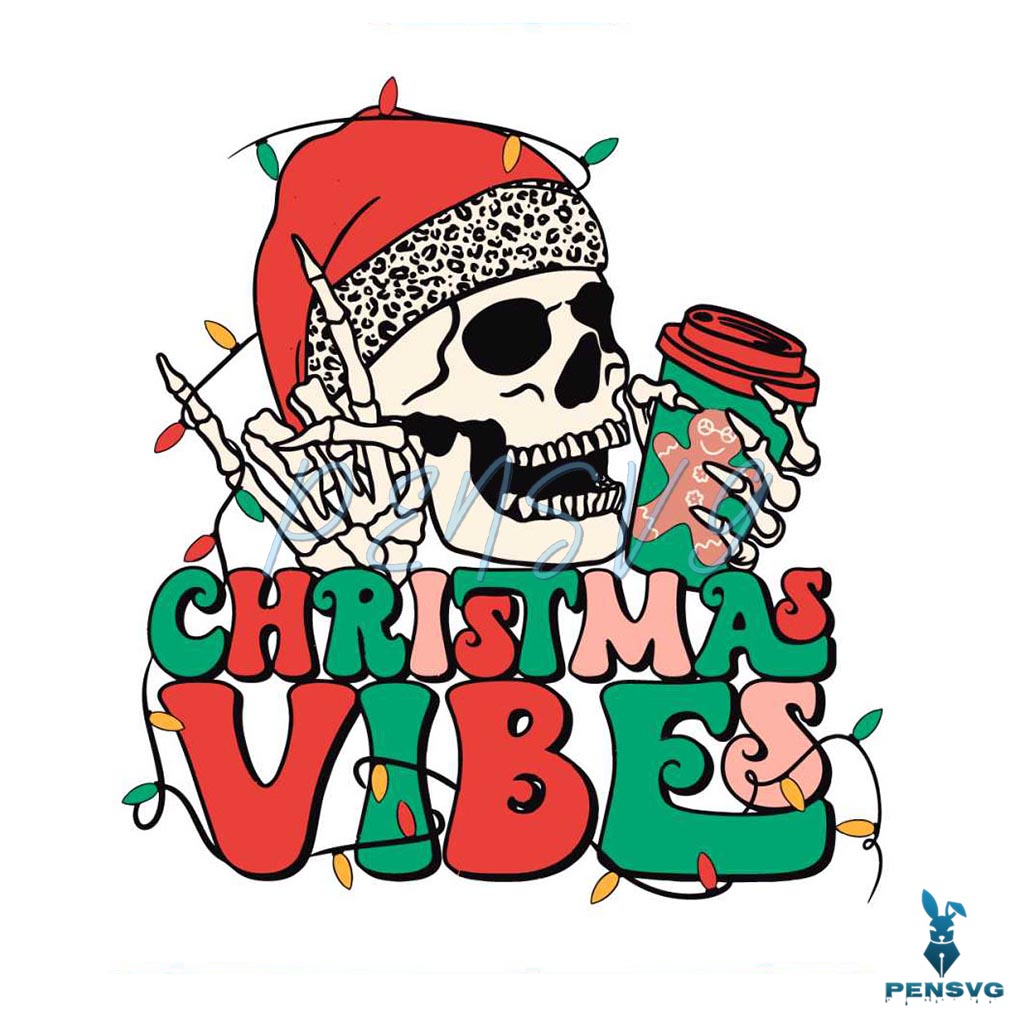 Retro Christmas Vibes Skeleton Coffee Lover SVG Download