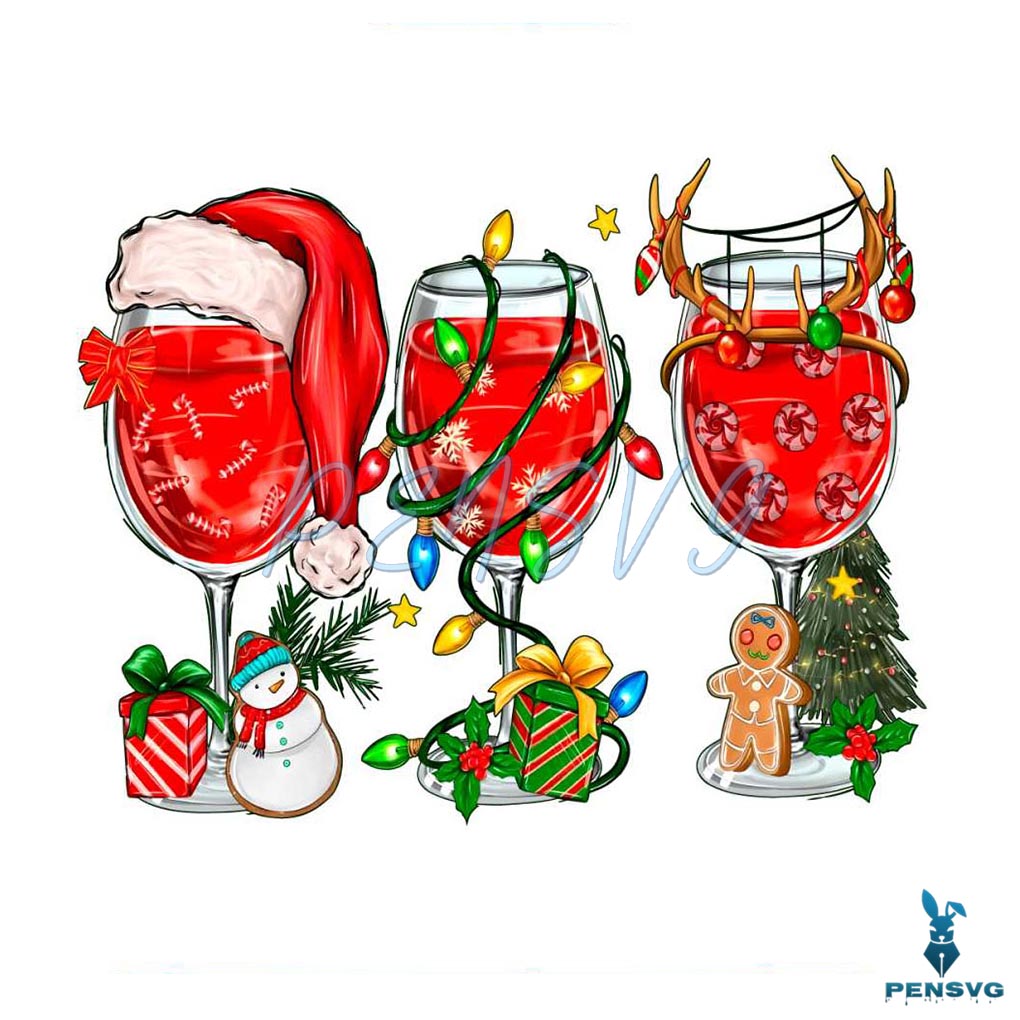 Retro Christmas Wine Santa Hat PNG