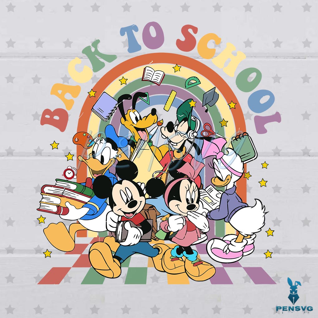 Retro Disney Back To School Mickey And Friend Rainbow SVG File