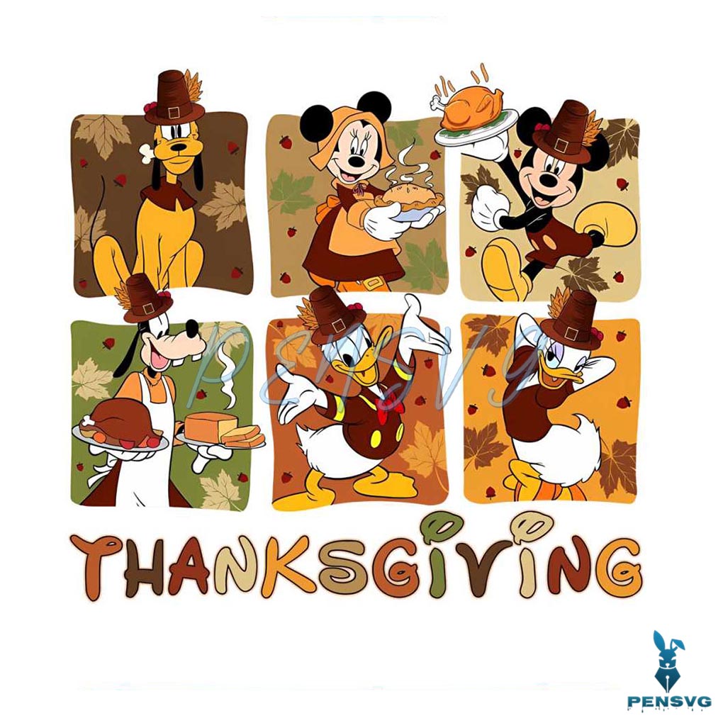 Retro Disney Friends Thanksgiving Party PNG Sublimation