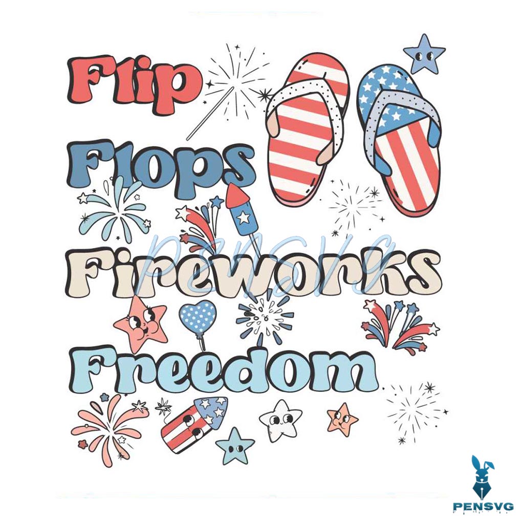 Flip Flops Fireworks Freedom 4th of July SVG Cut File Free Download