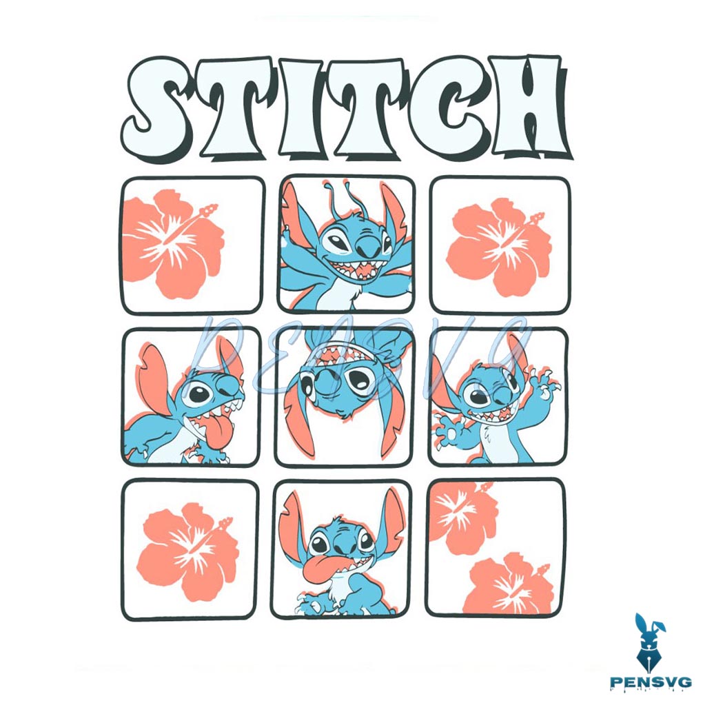Retro Floral Stitch Disney Character SVG