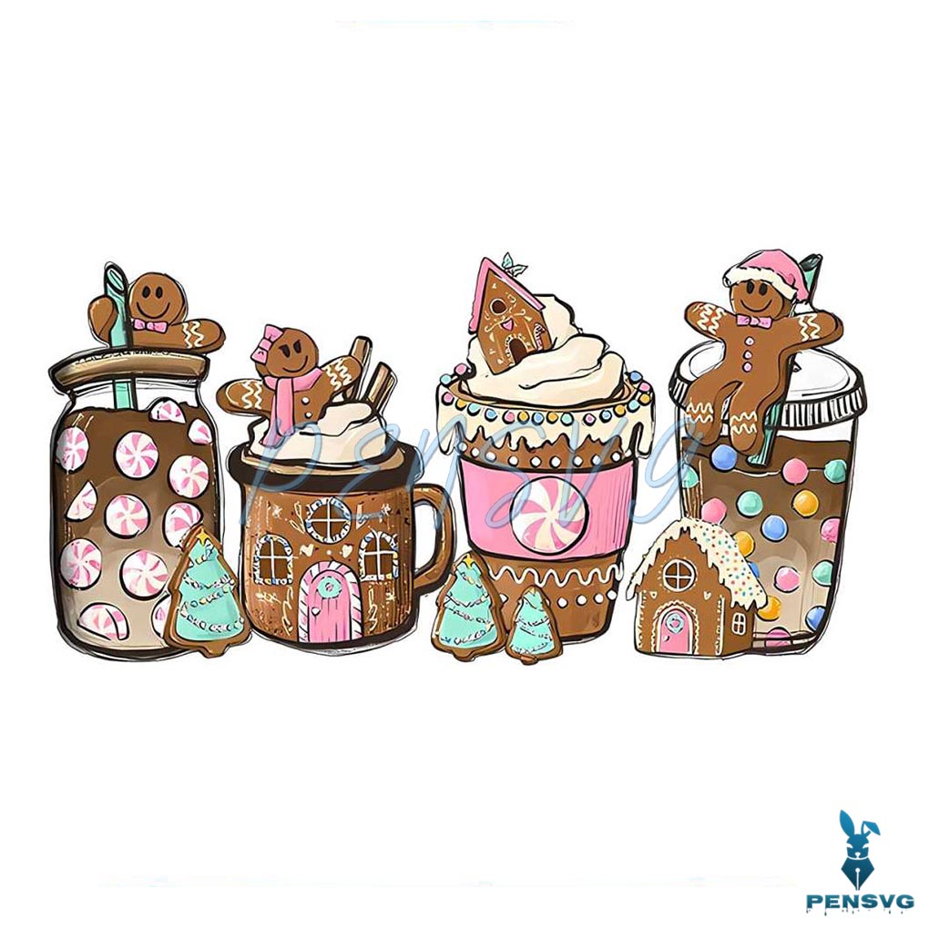 Retro Gingerbread Christmas Coffee PNG Sublimation File