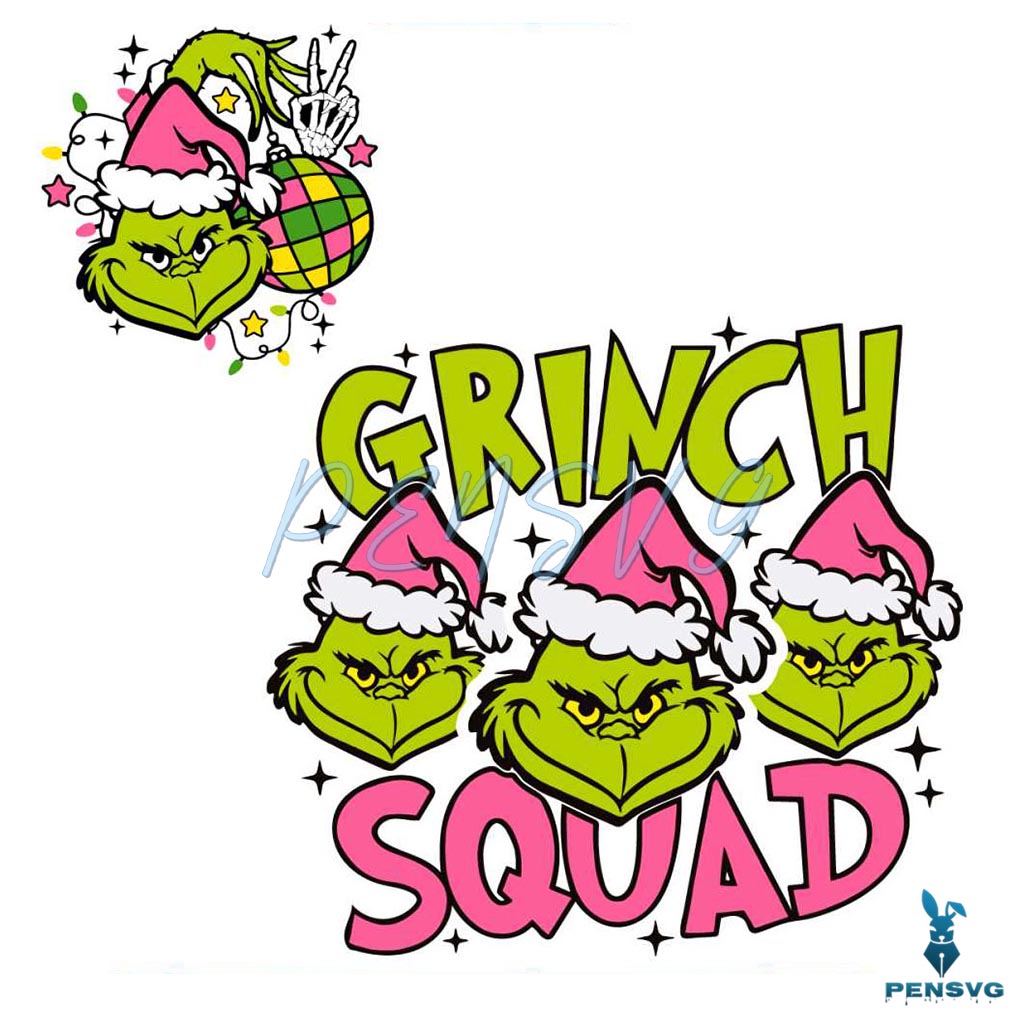 Retro Grinch Squad Pink Christmas Santa Hat Svg