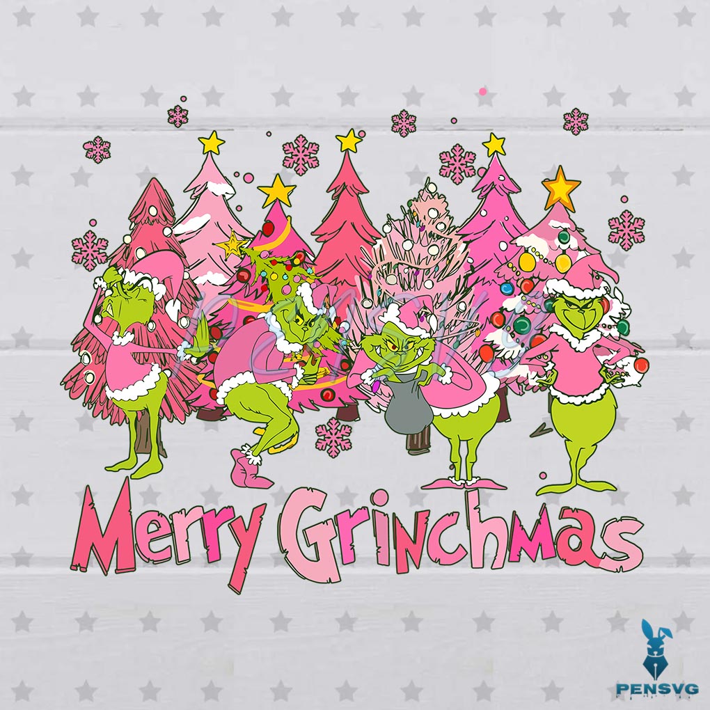 Retro Groovy Pink Christmas Merry Grinchmas SVG Graphic Design File
