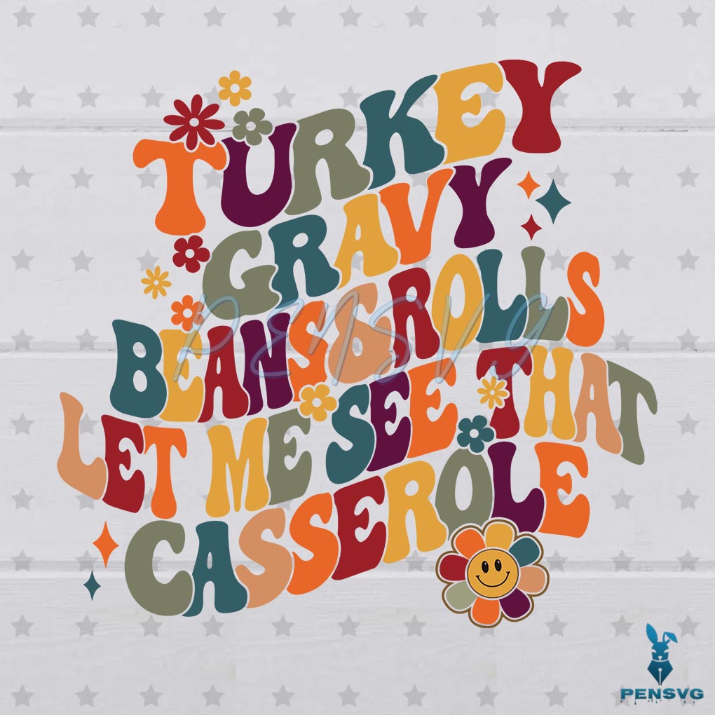 Retro Groovy Turkey Gravy Beans and Rolls SVG Cutting Digital File