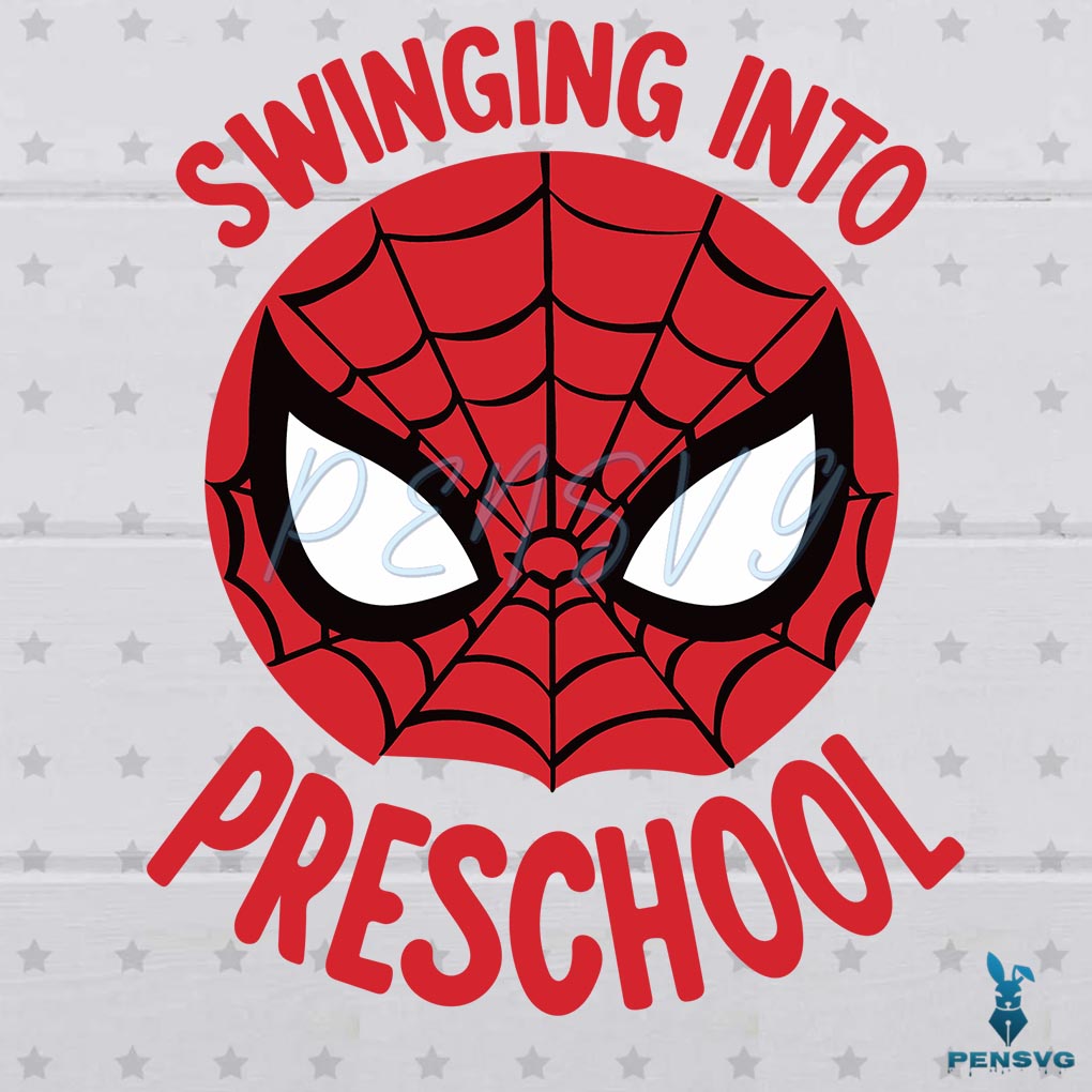 Retro Hero Spiderman Swinging Into Preschool Svg