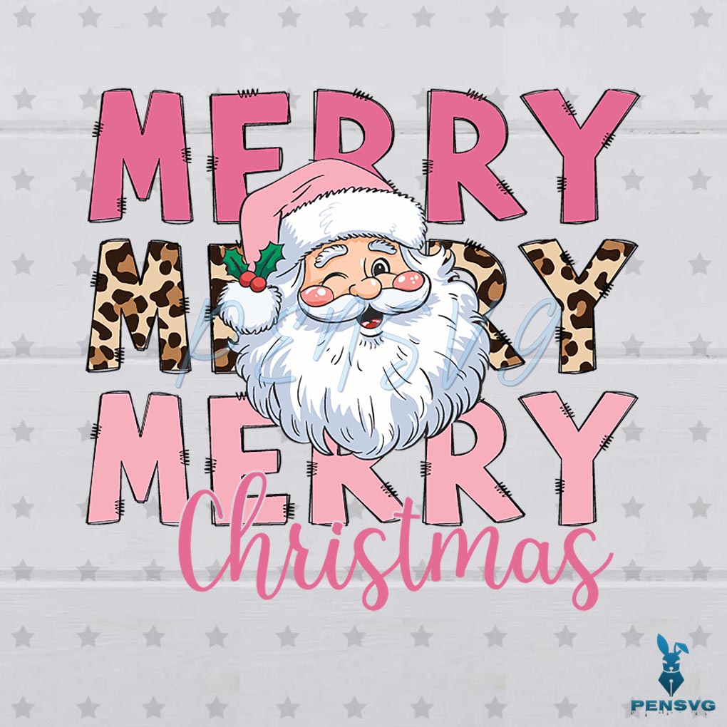 Retro Leopard Merry Christmas Pink Santa Claus Svg