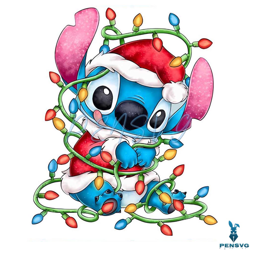 Retro Lilo And Stitch Christmas Lights PNG Download File