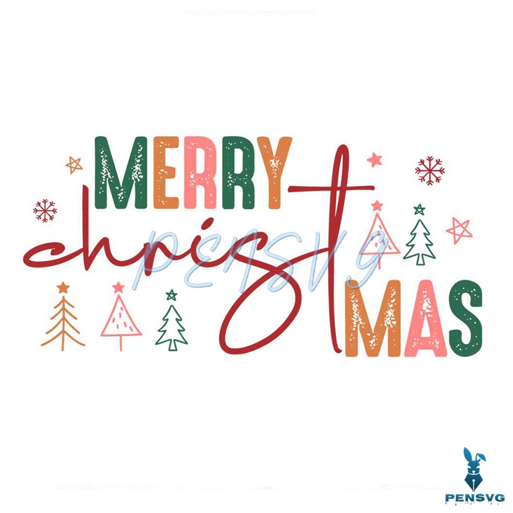 Retro Merry Christmas Trees SVG