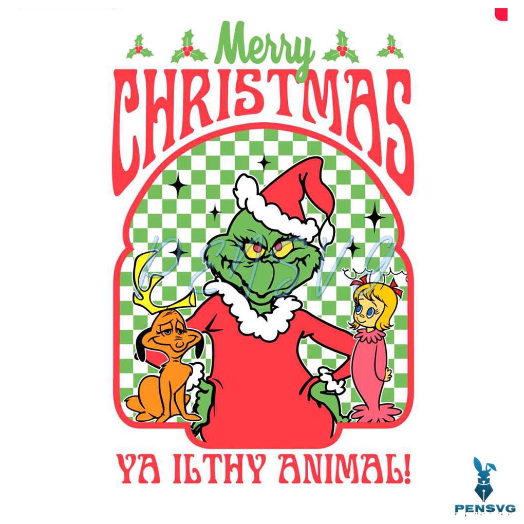 Retro Merry Christmas Ya Ilthy Animal Grinchmas Svg