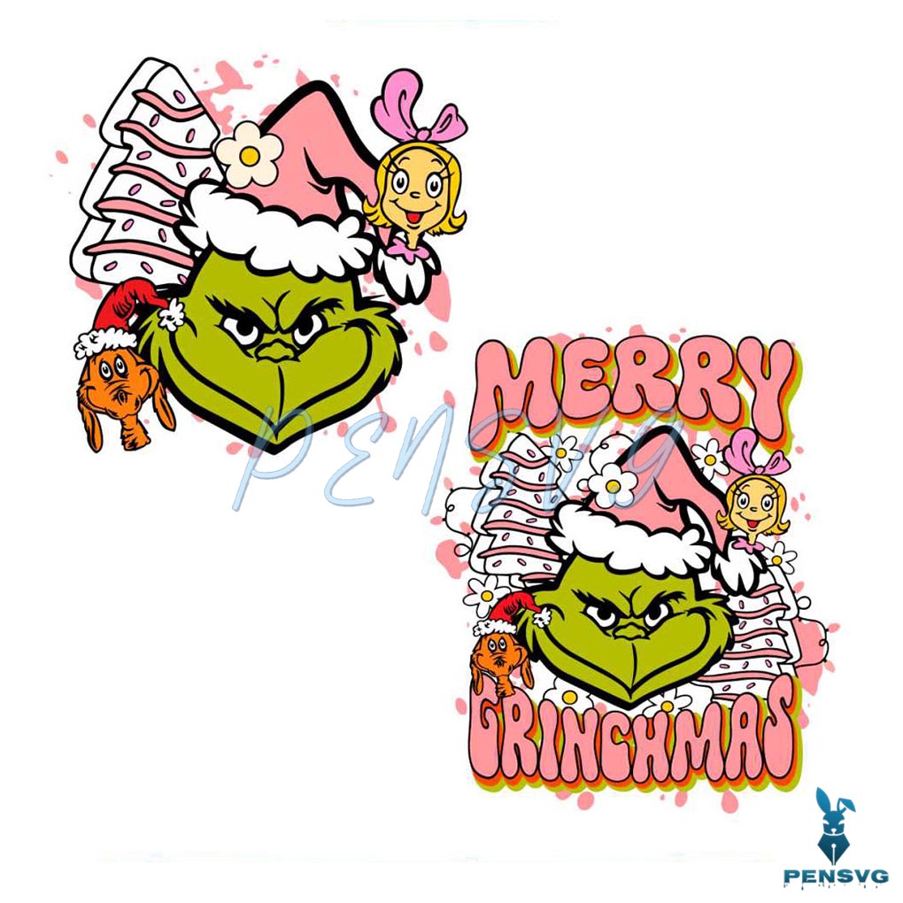 Retro Merry Grinchmas Pink Christmas Cake SVG Download