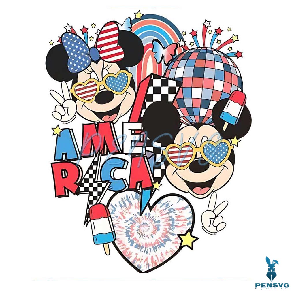 Retro Mickey Minnie 4th Of July Disney Couple PNG Silhouette File