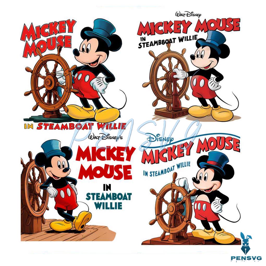Retro Mickey Mouse In Steamboat Willie PNG Bundle
