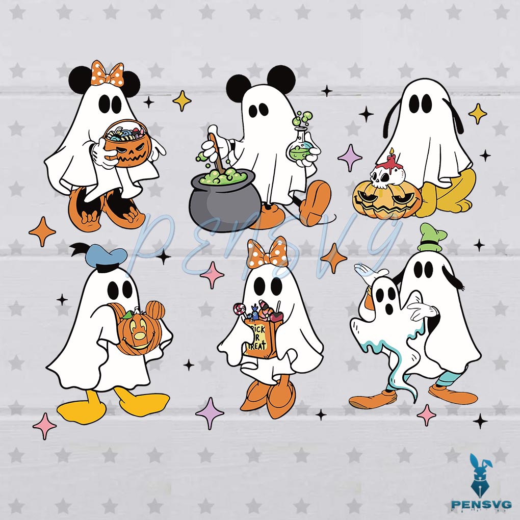 Retro Mickey and Friends Halloween Ghost Svg File For Cricut