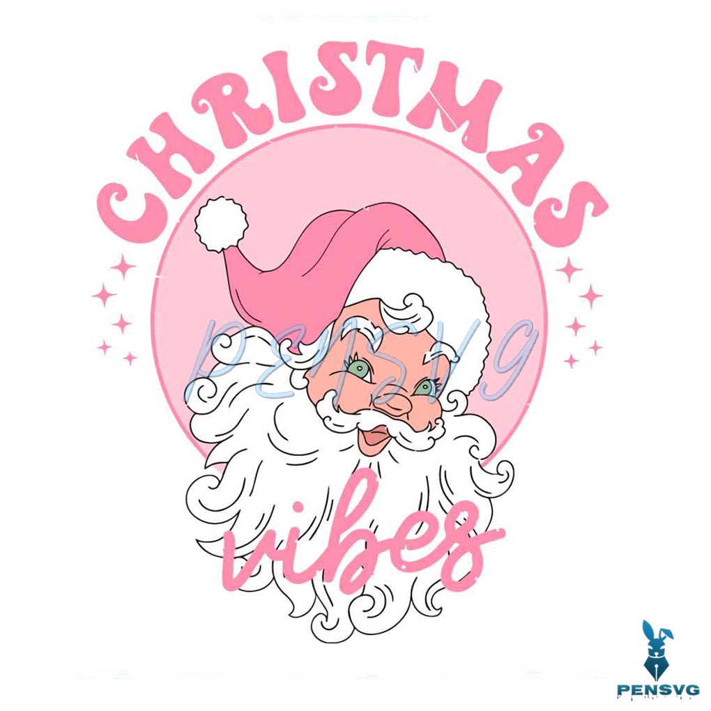 Retro Pink Christmas Vibes Santa Claus SVG For Cricut Files