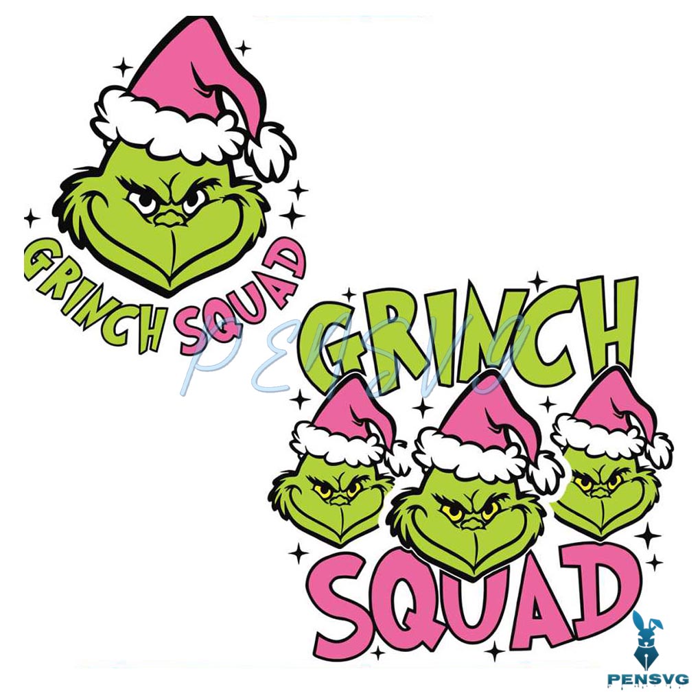 Retro Pink Grinch Squad Santa Hat SVG Cutting Digital File