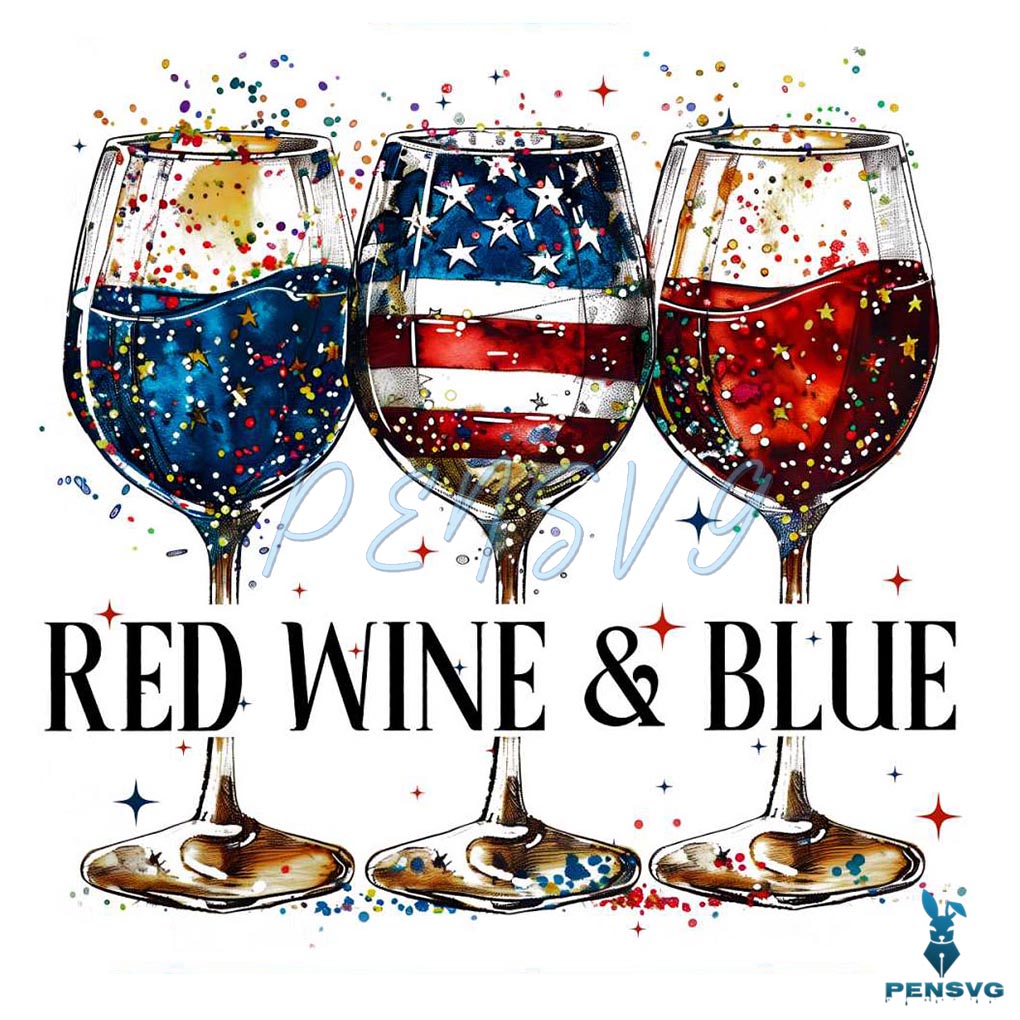Retro Red Wine And Blue 4th Of July PNG