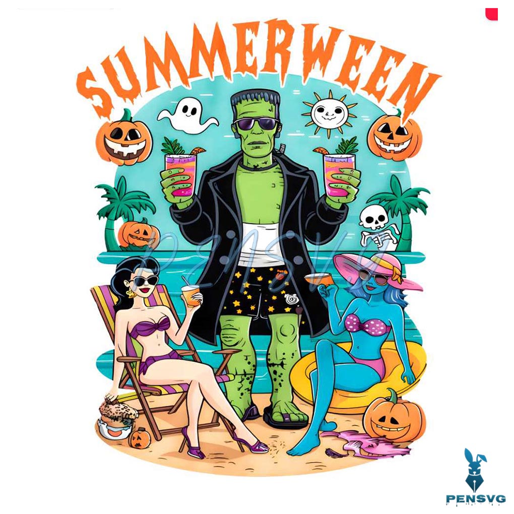 Retro Summerween Frankenstein Monster PNG