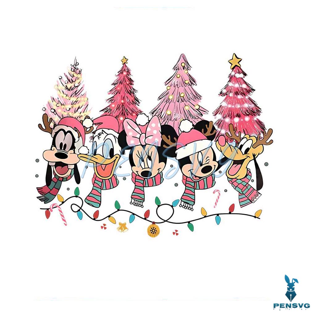 Retro Vintage Mickey And Friend Pink Christmas PNG File