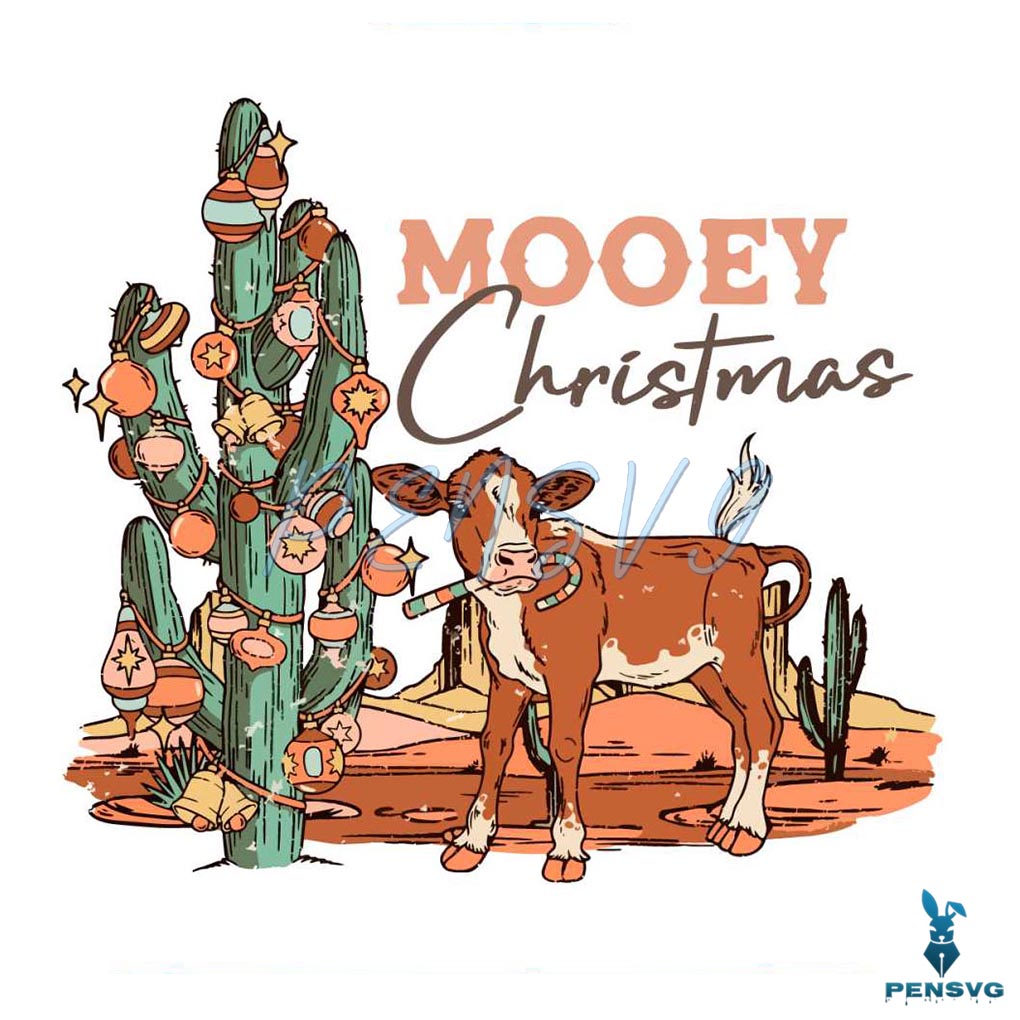 Retro Vintage Mooey Western Christmas Cow SVG File