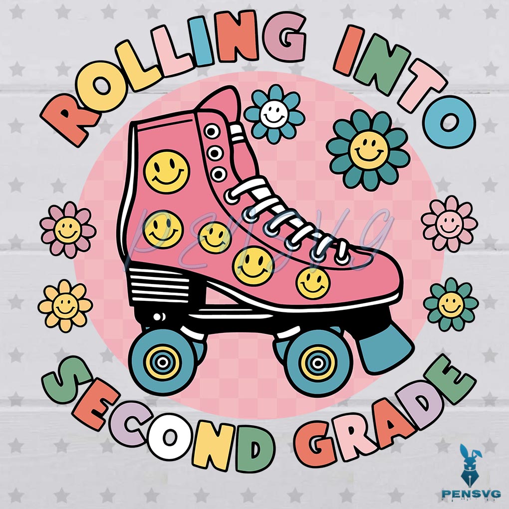 Roller Skates Rolling Into Second Grade Hello School SVG