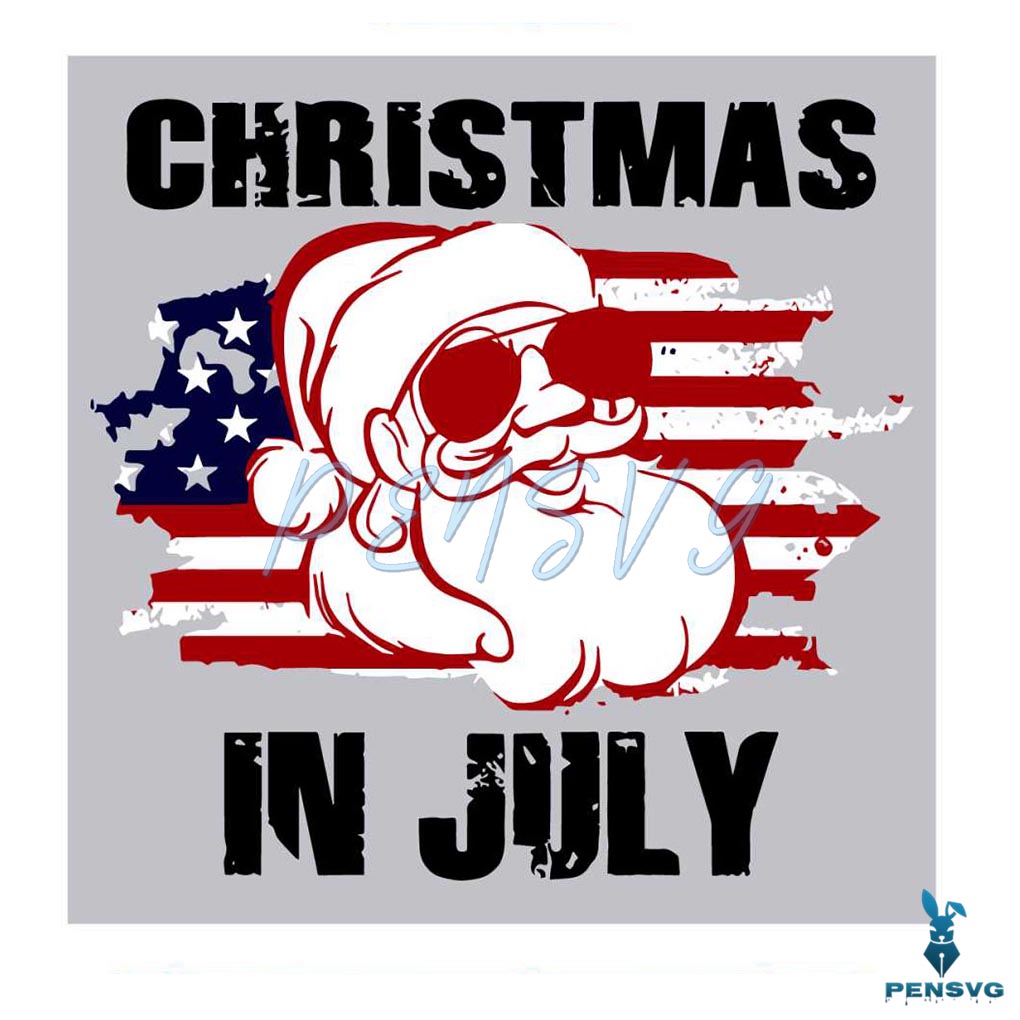 Santa Claus Christmas In July Us Flag SVG Graphic Design File