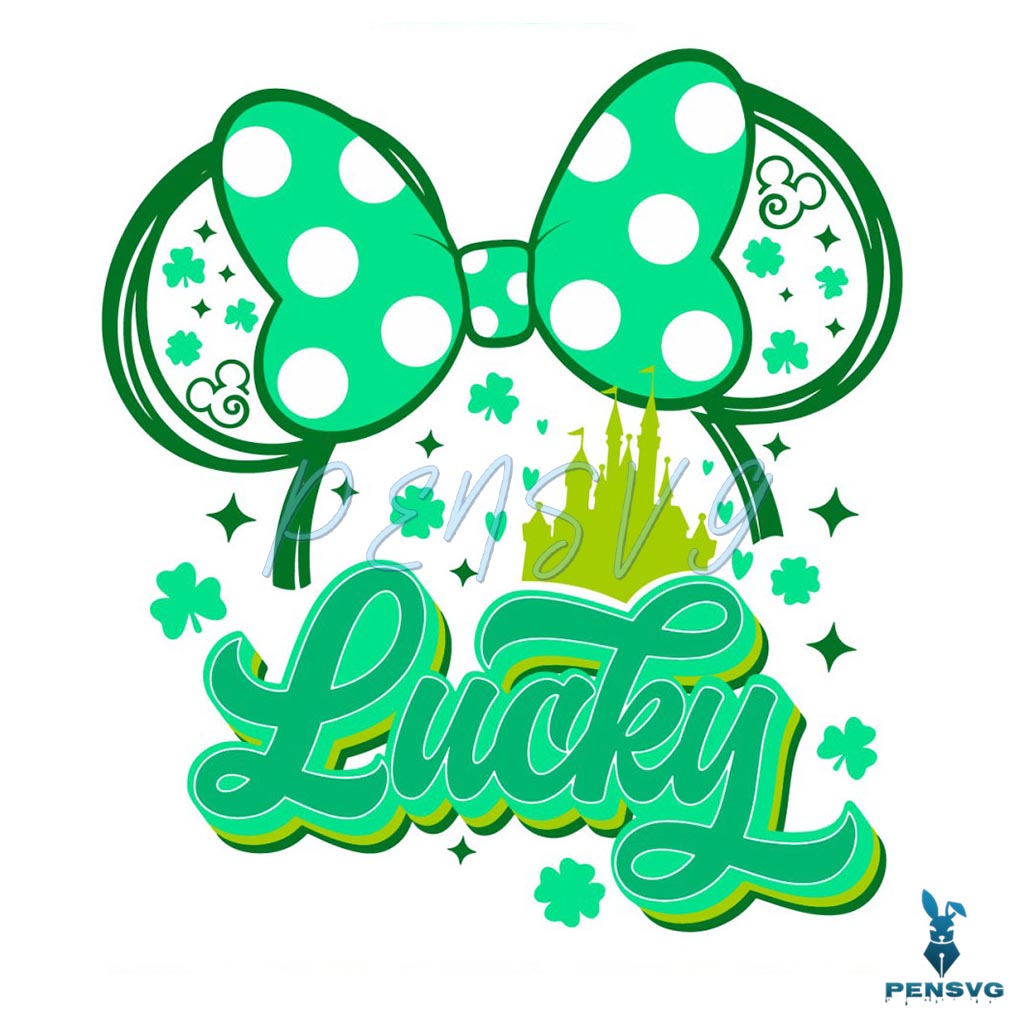 Shamrock Lucky Minnie Head Disney Castle SVG