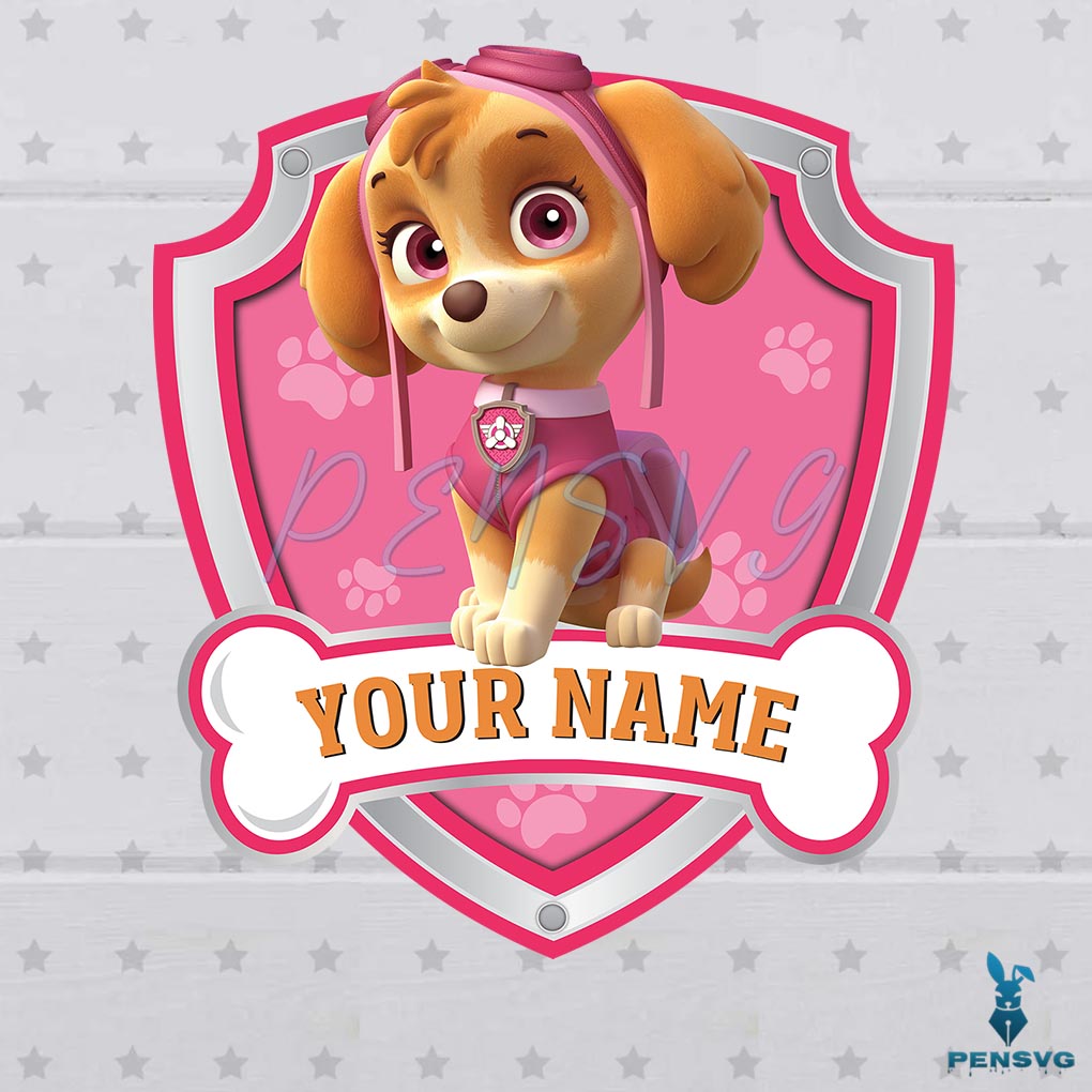 Skye Paw Patrol Logo Customized Digital Birthday Party Girl PNG