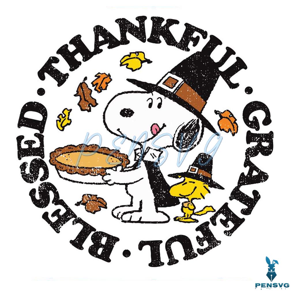 Snoopy Peanuts Thankful Grateful Blessed SVG Cricut File