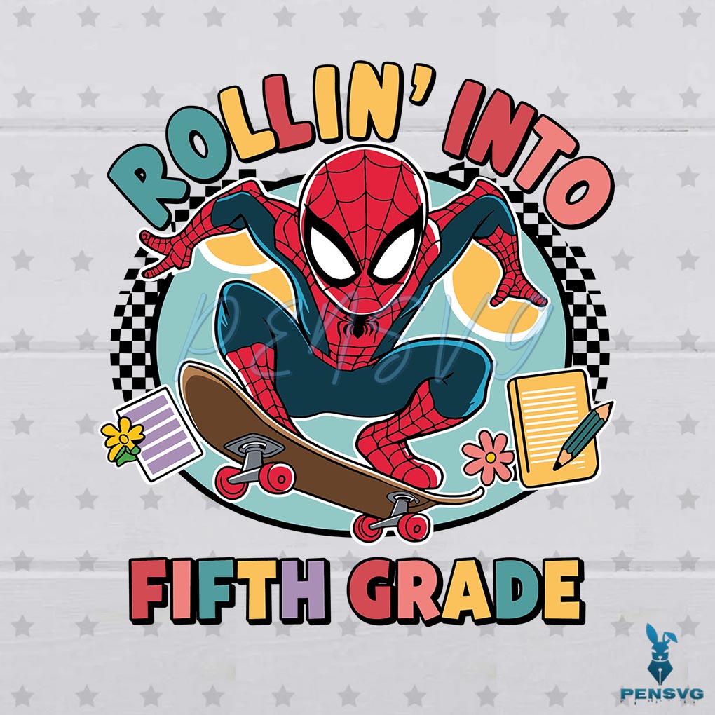 Spiderman Superhero Rollin Into Fifth Grade PNG