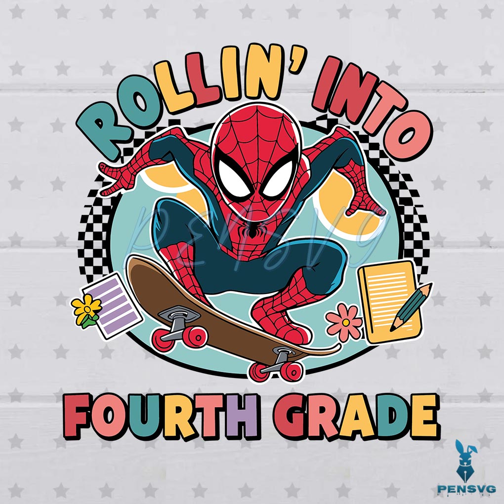 Spiderman Superhero Rollin Into Fourth Grade PNG