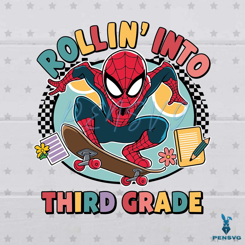 Spiderman Superhero Rollin Into School Third Grade PNG