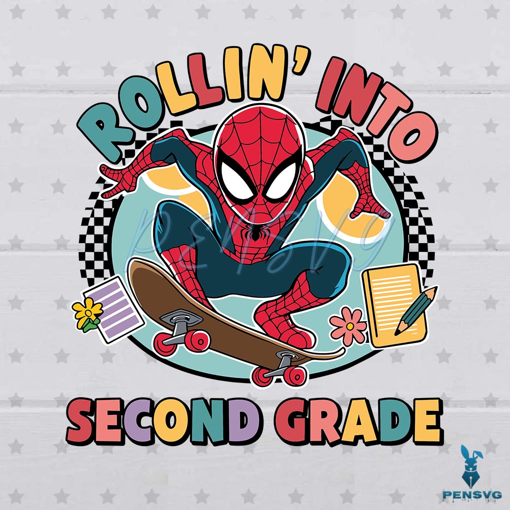 Spiderman Superhero Rollin Into Second Grade PNG