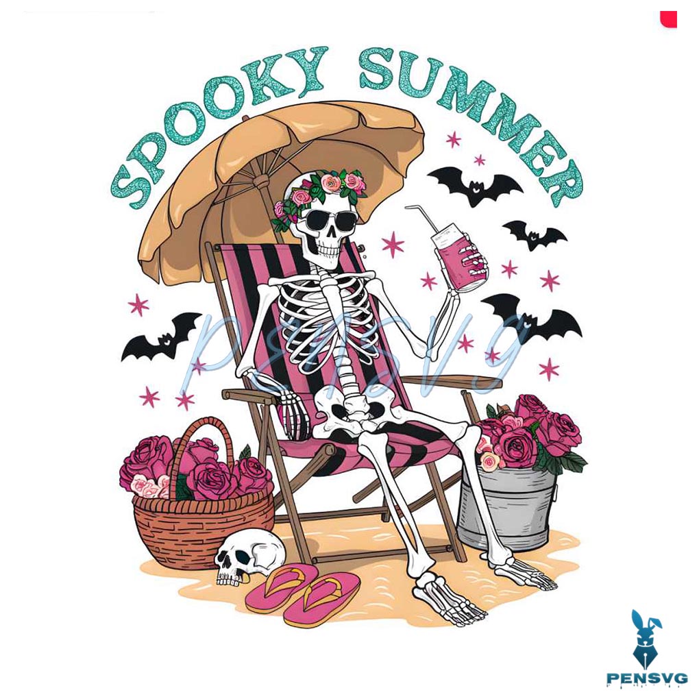 Spooky Summer Skeleton Beach Vibes PNG