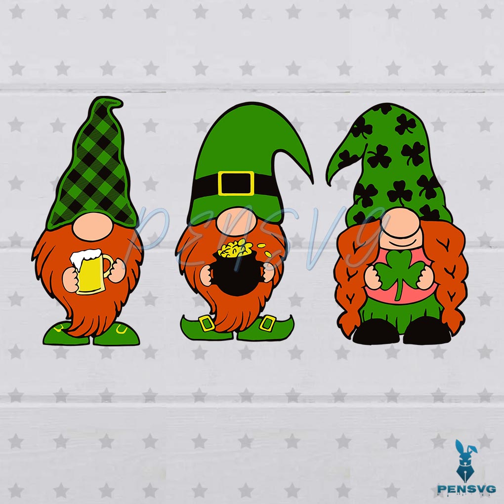 St Patrick's day Three Gnomes Holding Clover SVG Digital Files