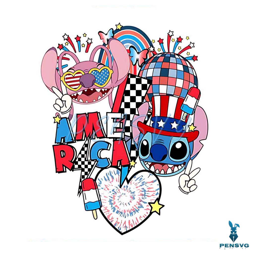 Stitch 4th Of July Stitch And Angel PNG Sublimation Design