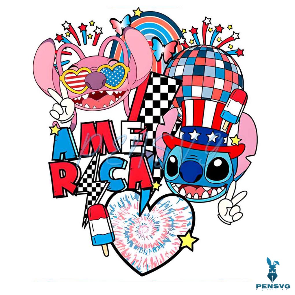 Stitch And Angel Happy 4th Of July PNG