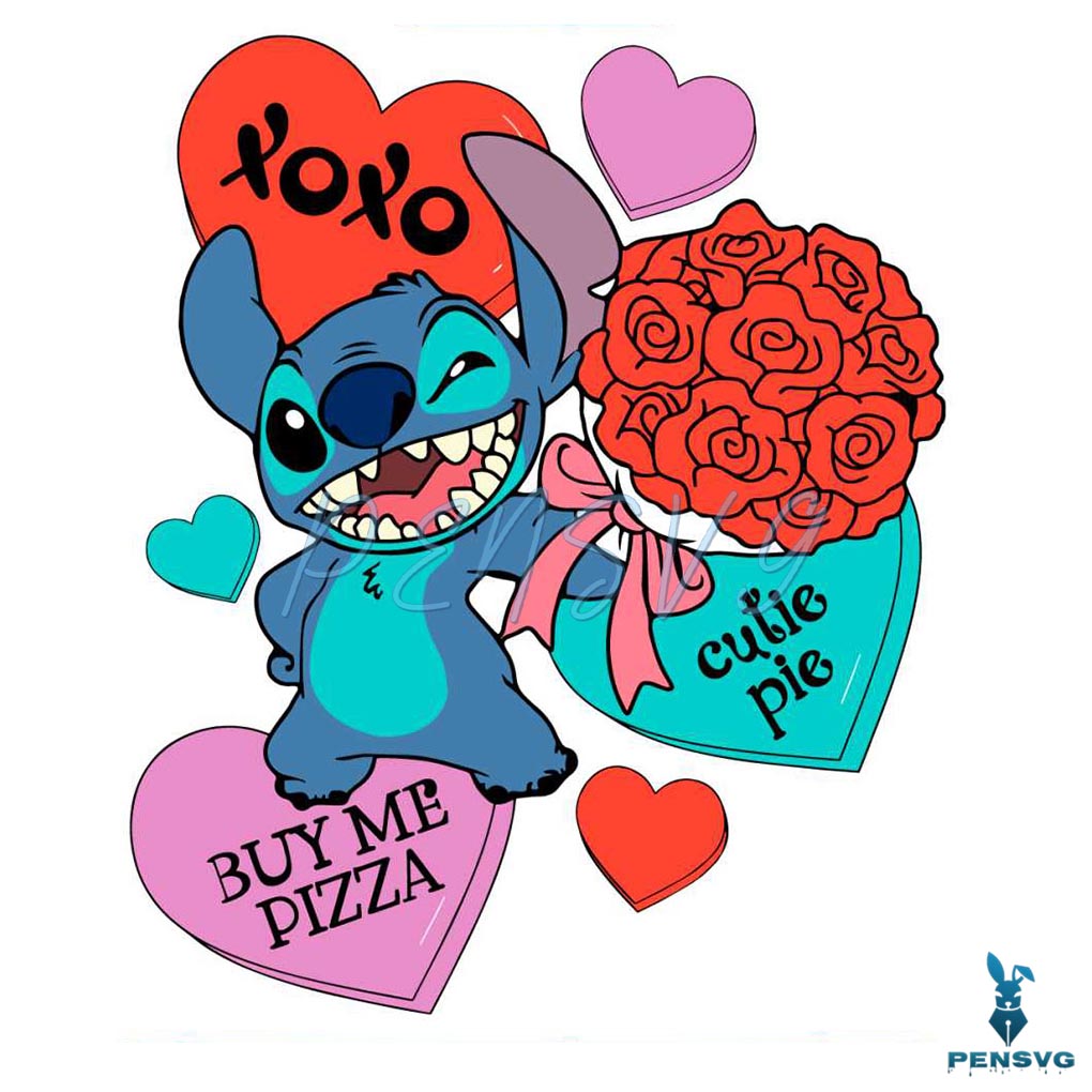 Stitch Buy Me Pizza Valentine SVG