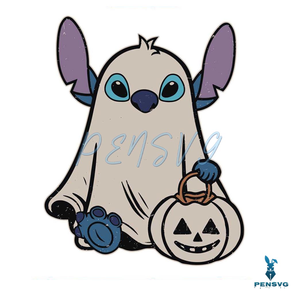Stitch Ghost Halloween Retro Stitch Pumpkin SVG Digital File