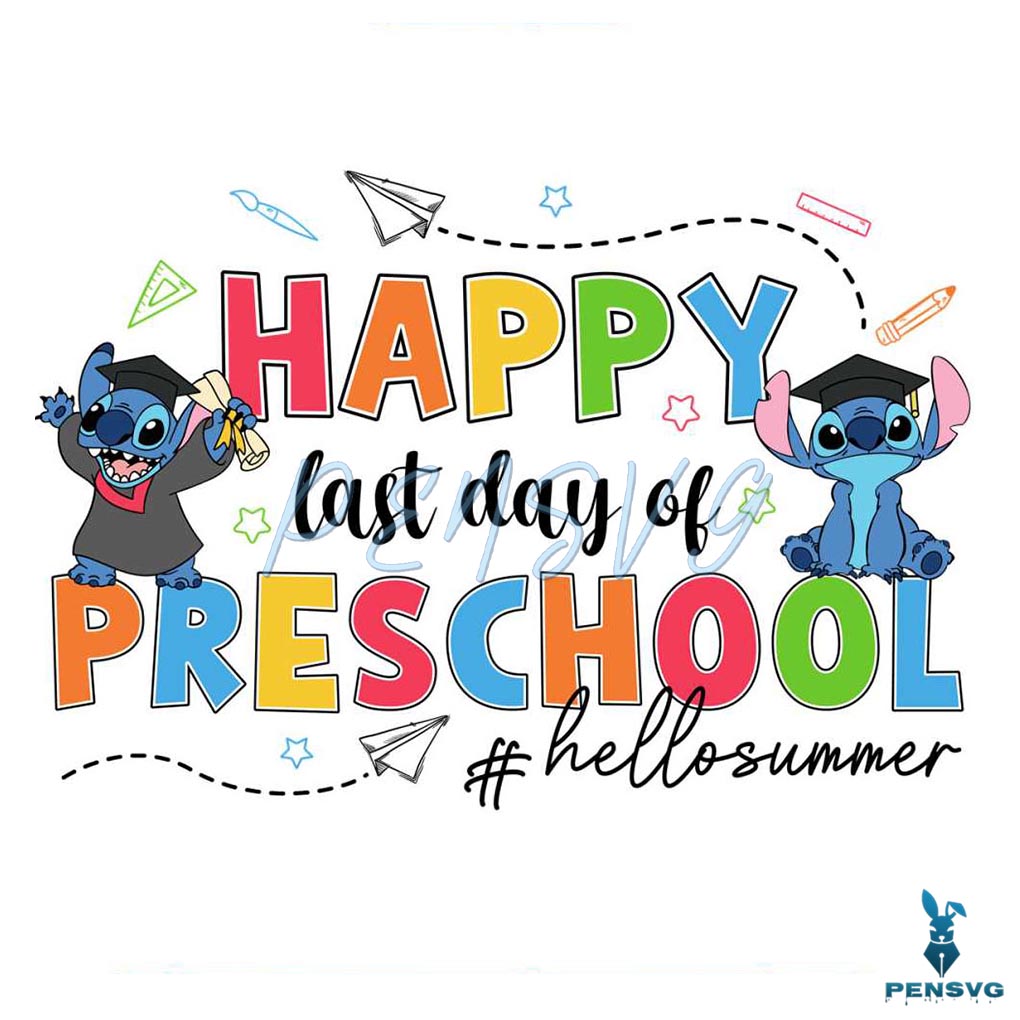 Happy Last Day Of School Stitch PNG – Cute Summer Vacation Sublimation Design