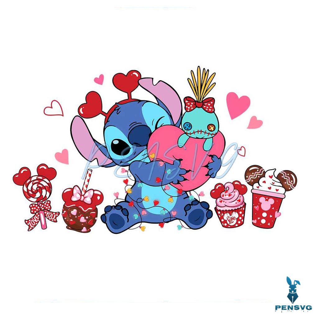 Stitch Valentine Snack Coffee PNG