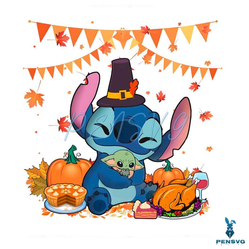 Stitch and Yoda Thanksgiving Pumpkin PNG Download