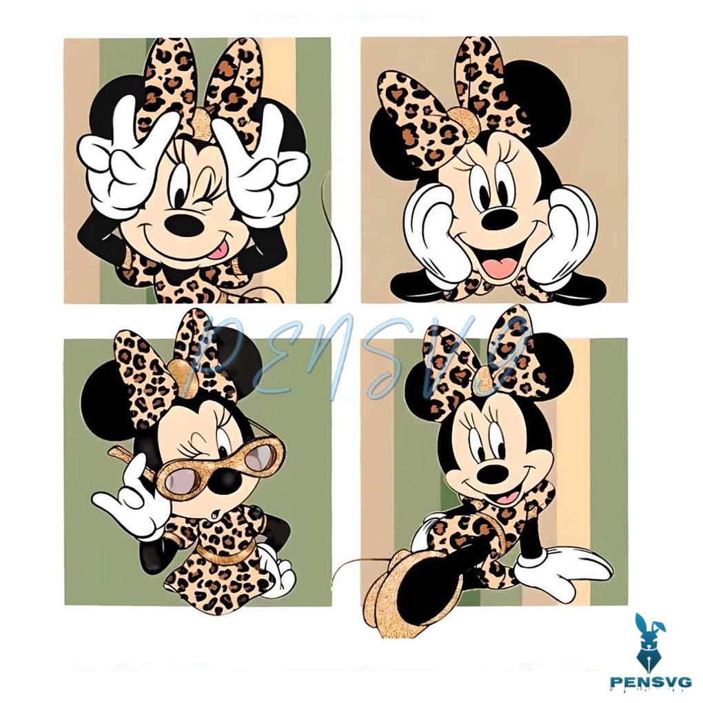 Stylish Leopard Minnie Mouse PNG Sublimation Download