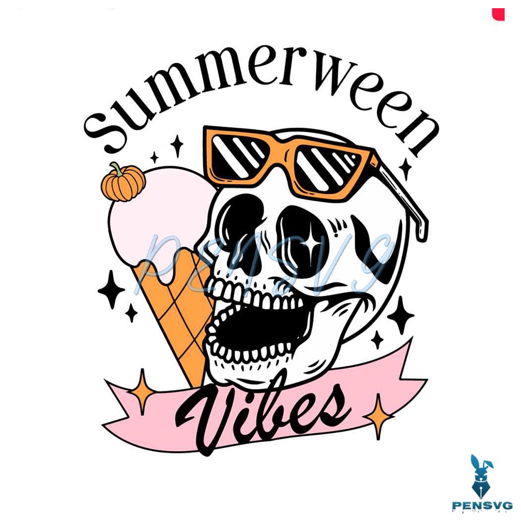 Summerween Vibes Skull Ice Cream Cone SVG