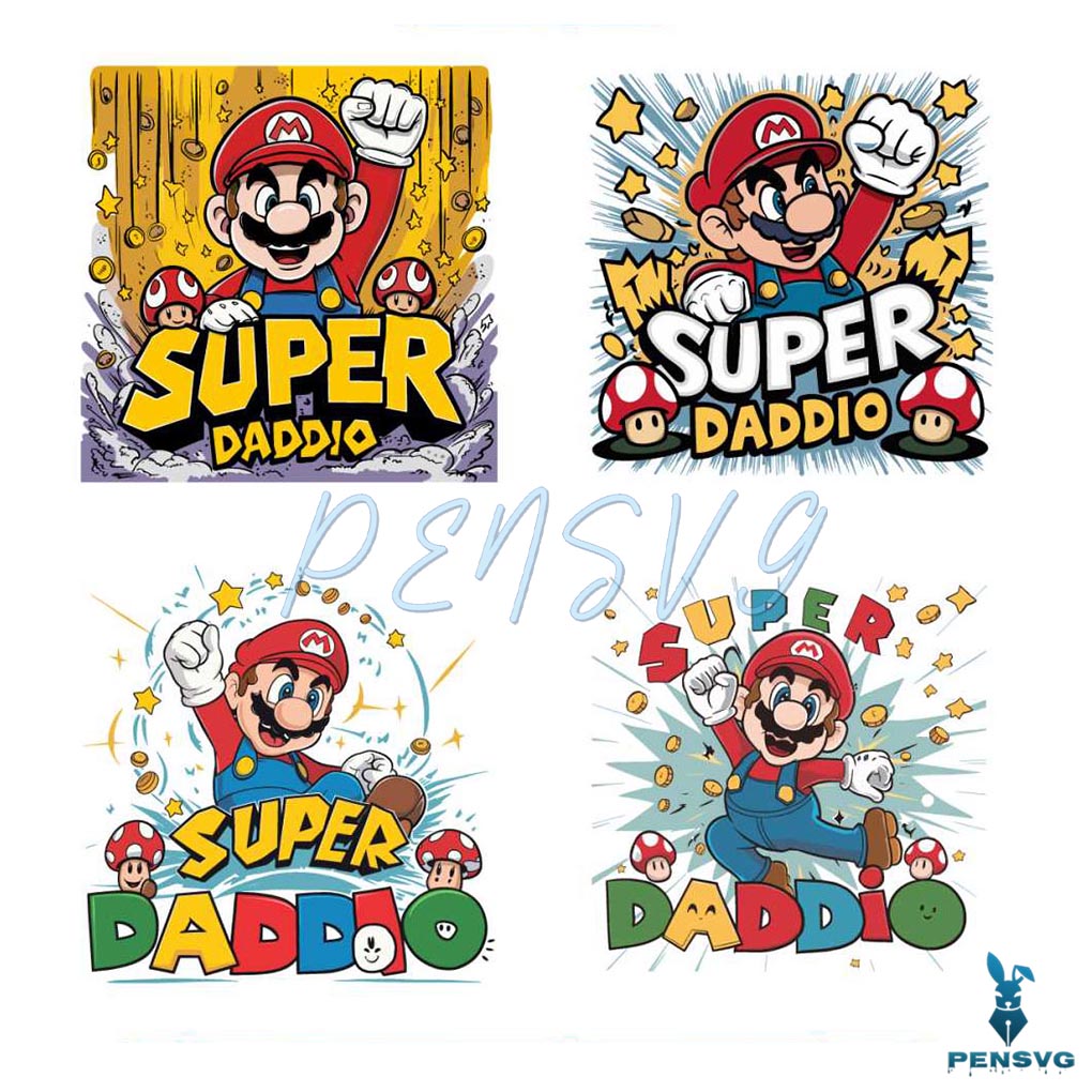 Super Daddio Mario Happy Fathers Day SVG Bundle