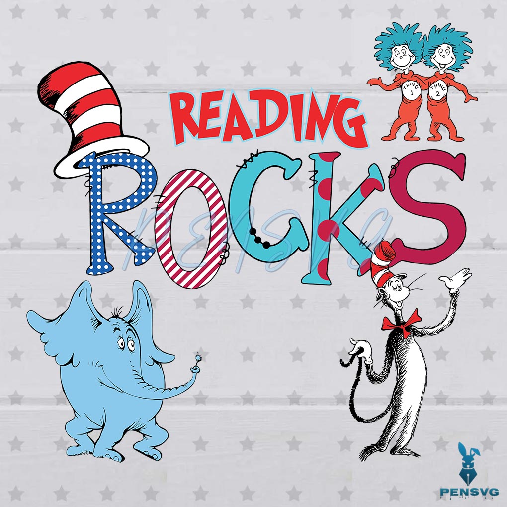 Thing One Thing Two Dr Seuss Reading Rocks SVG Digital File