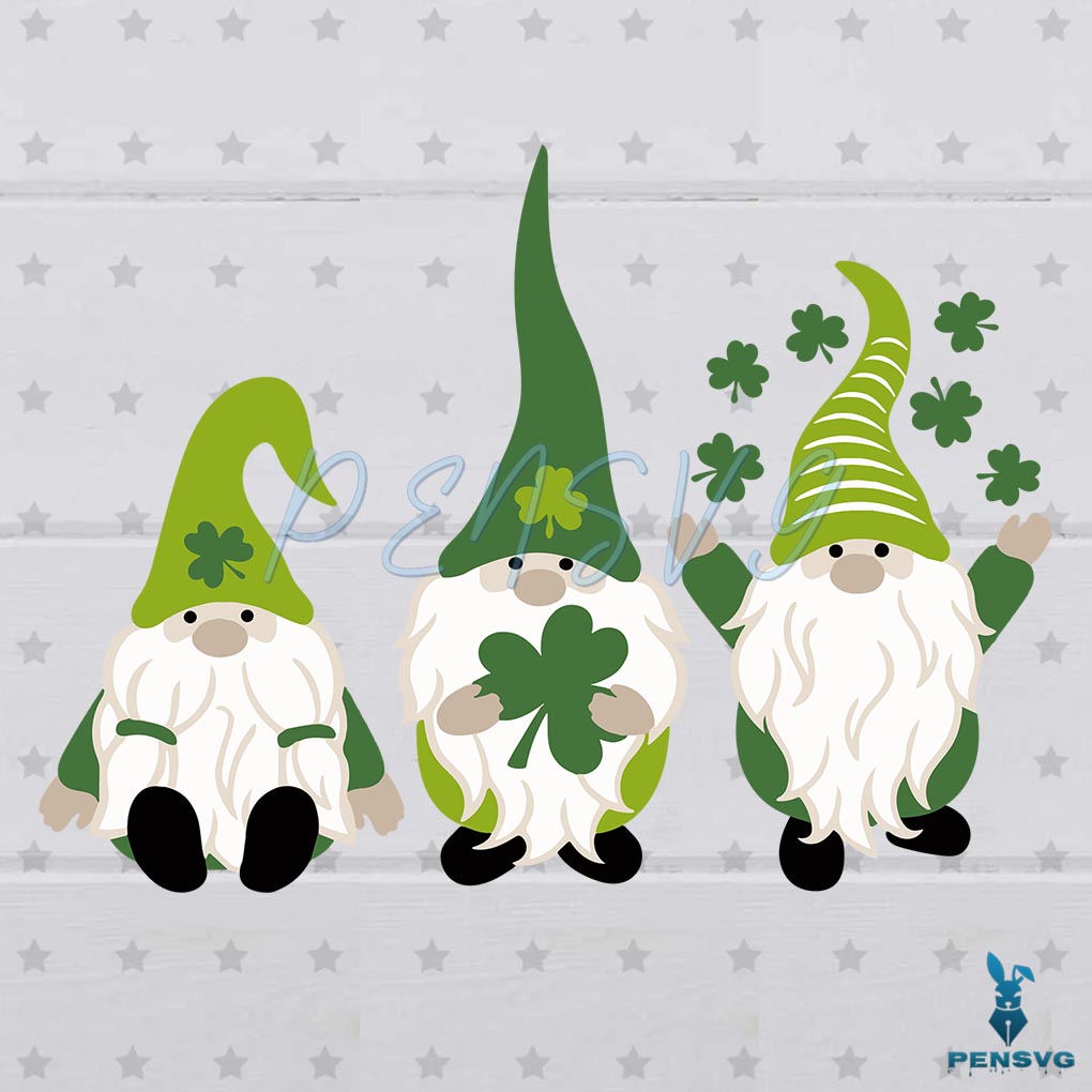 Three Gnomes Holding Shamrocks SVG Digital File