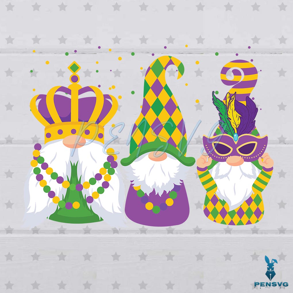 Three Gnomes Mardi Gras Svg Digital File, Mardi Gras Svg, Gnome Svg
