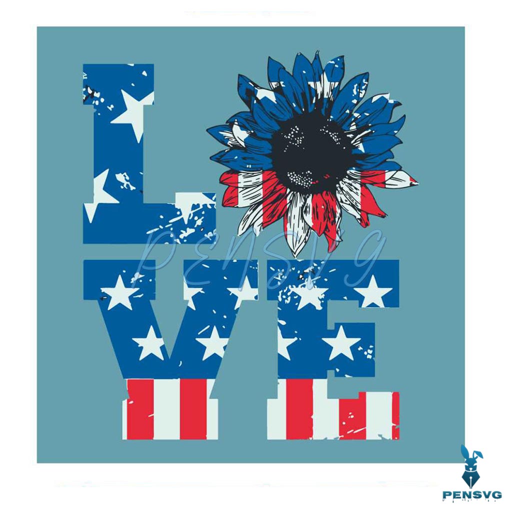 USA Love Sunflower 4th of July American Flag SVG Cutting File
